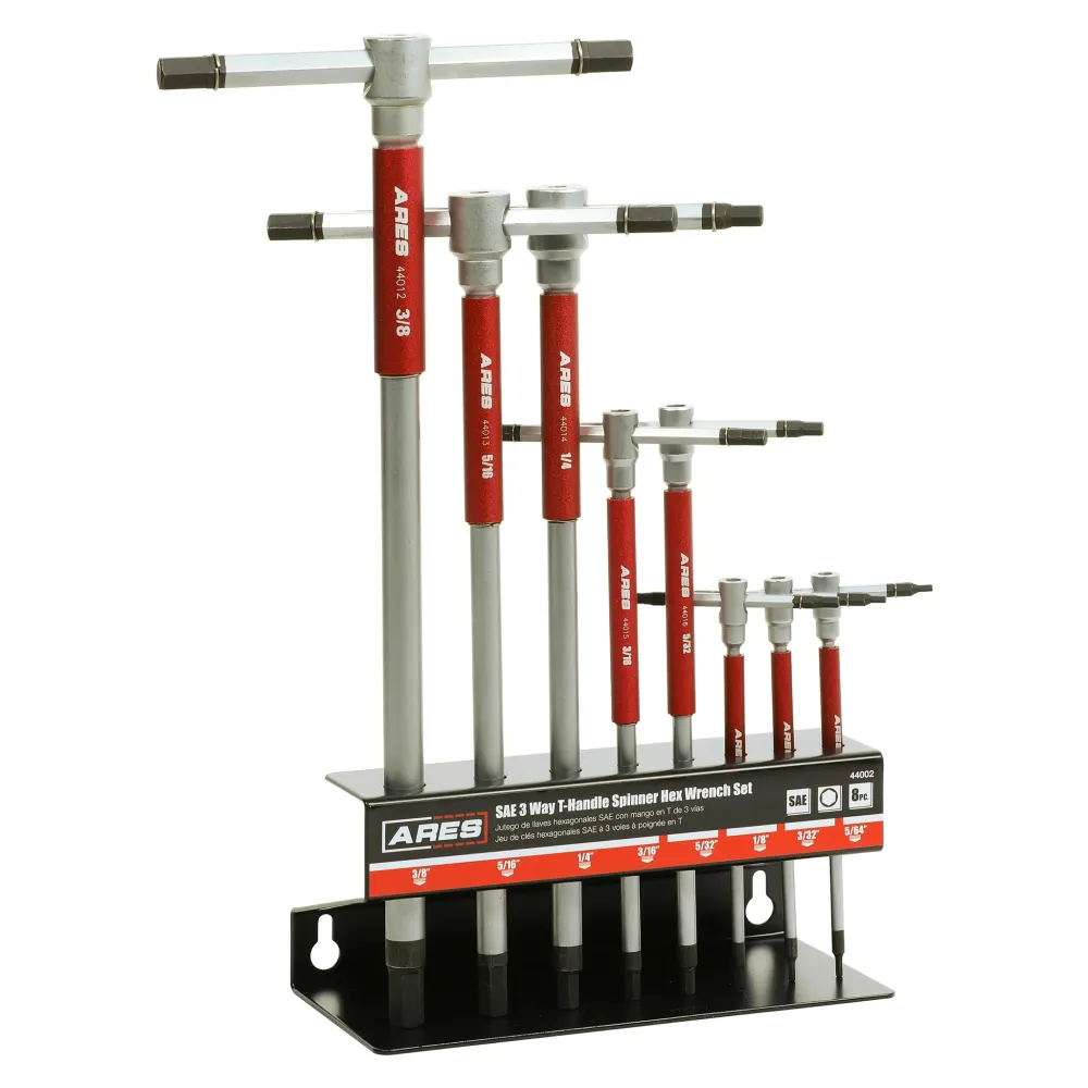 ARES 44002 - 8-Piece SAE 3-Way T-Handle Spinner Hex Allen Key Wrench Set