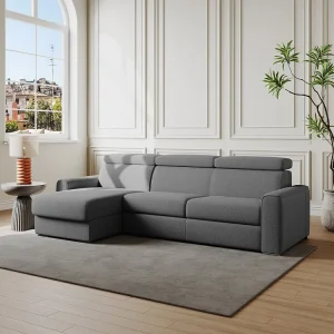 Omkeerbare slaapbank met hoek grijze stof latten van 160 cm dikte 22 cm VIZIR