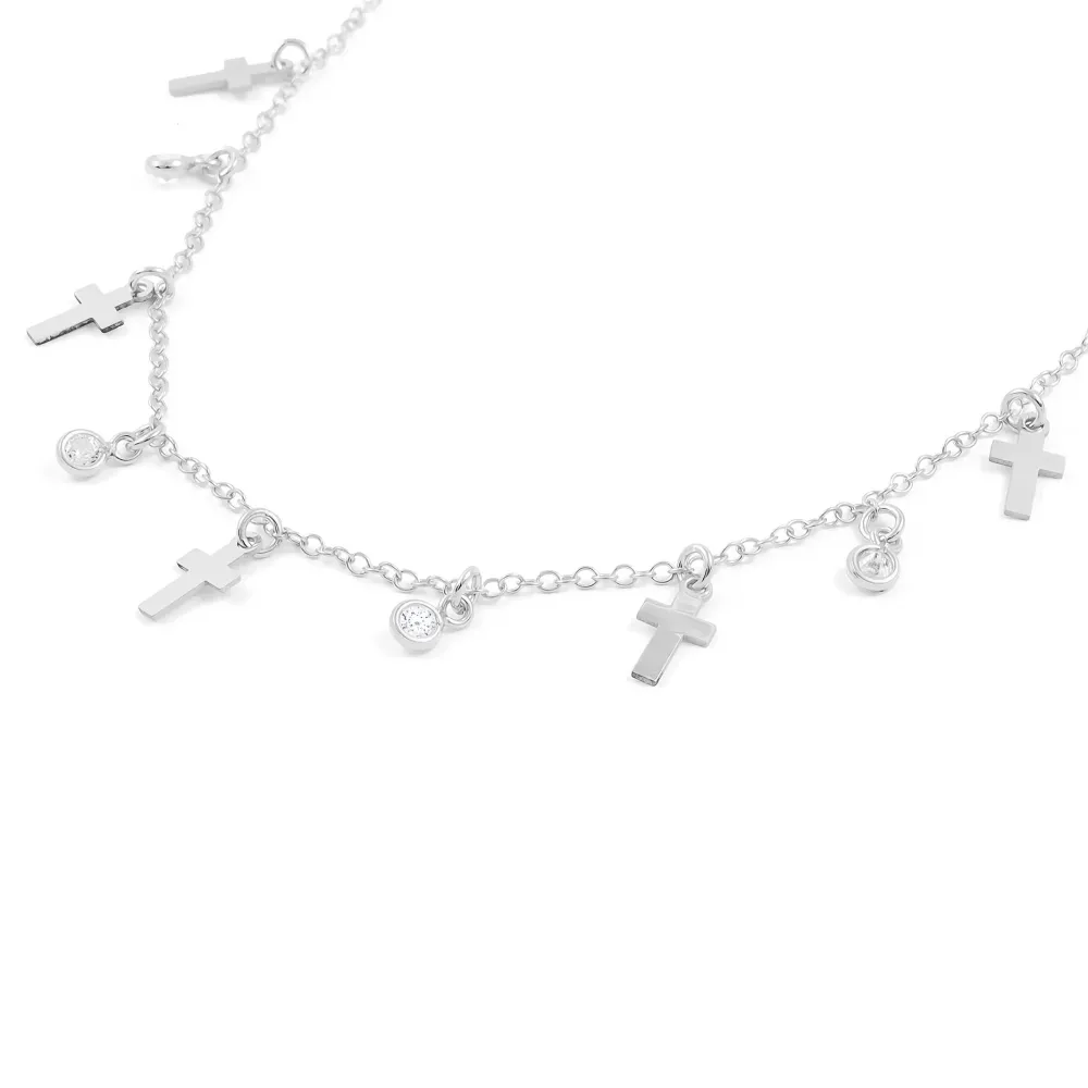 925 Sterling Kwikzilver Crosses Zircon Necklace Shine