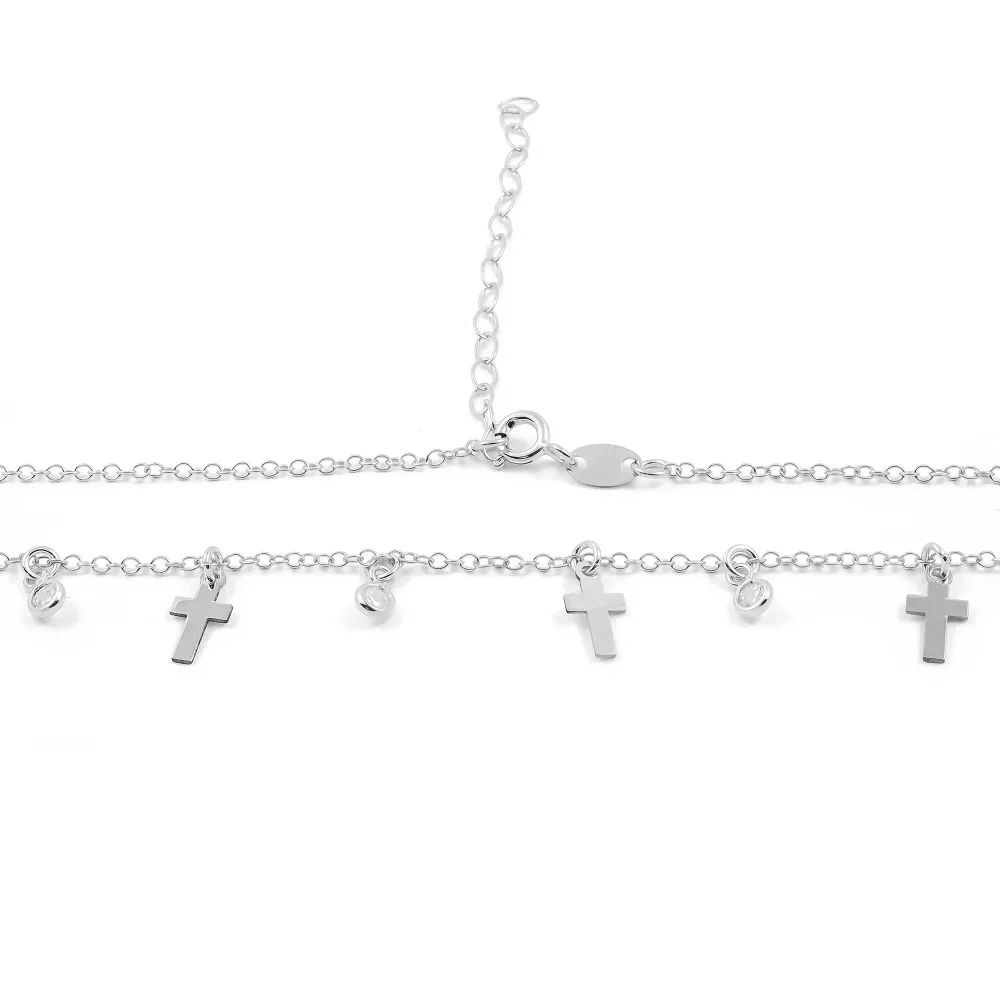 925 Sterling Kwikzilver Crosses Zircon Necklace Shine