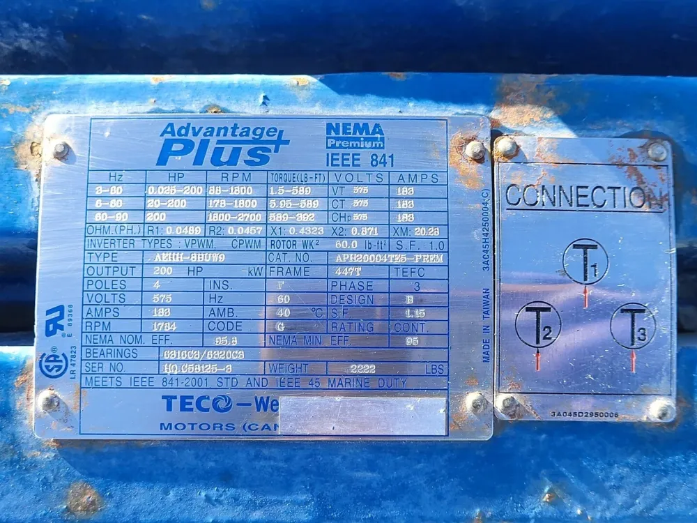 200 hp, 575 volts, 2700 rpm, 447T, Electric Motor APH20004TZ5