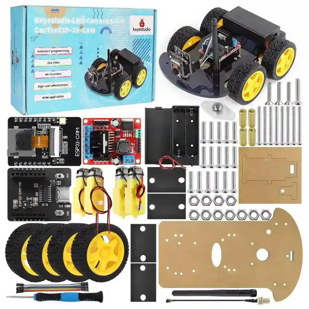 KeyeStudio ESP32 Cam 4WD Camera Monitoring Robot Car met draagtas