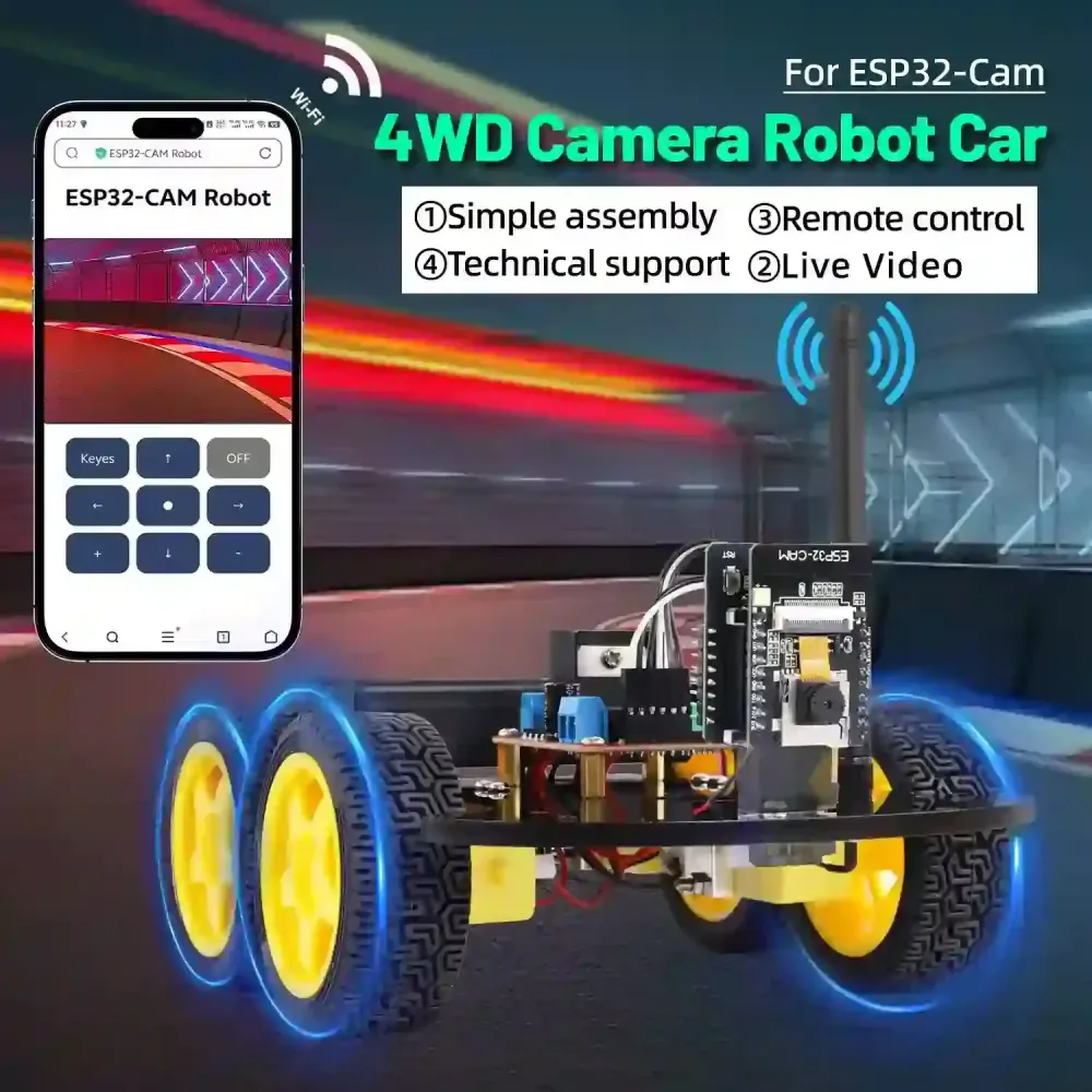 KeyeStudio ESP32 Cam 4WD Camera Monitoring Robot Car met draagtas