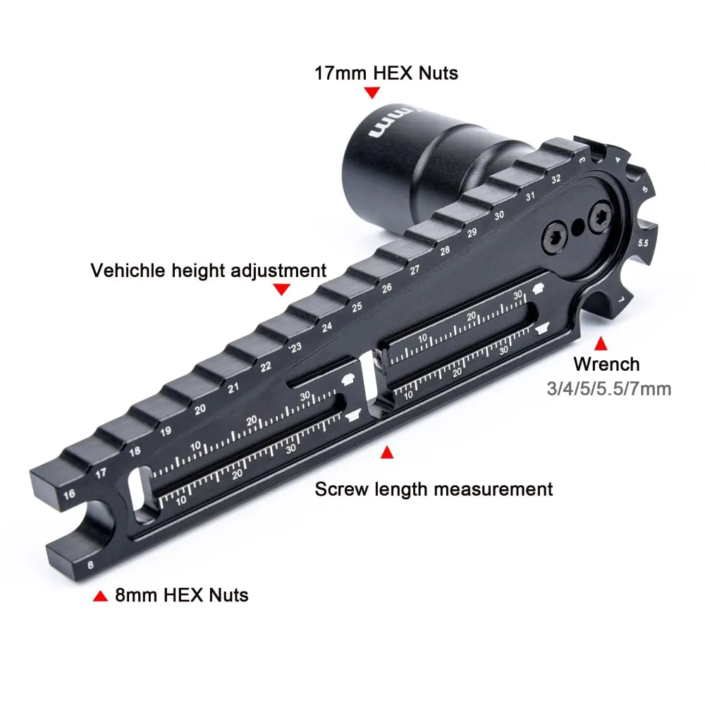 Multifunction 17mm 8mm HEX Nuts Installation Tool Vehicle Height adjustment wrench Screw length measurement RC Car
