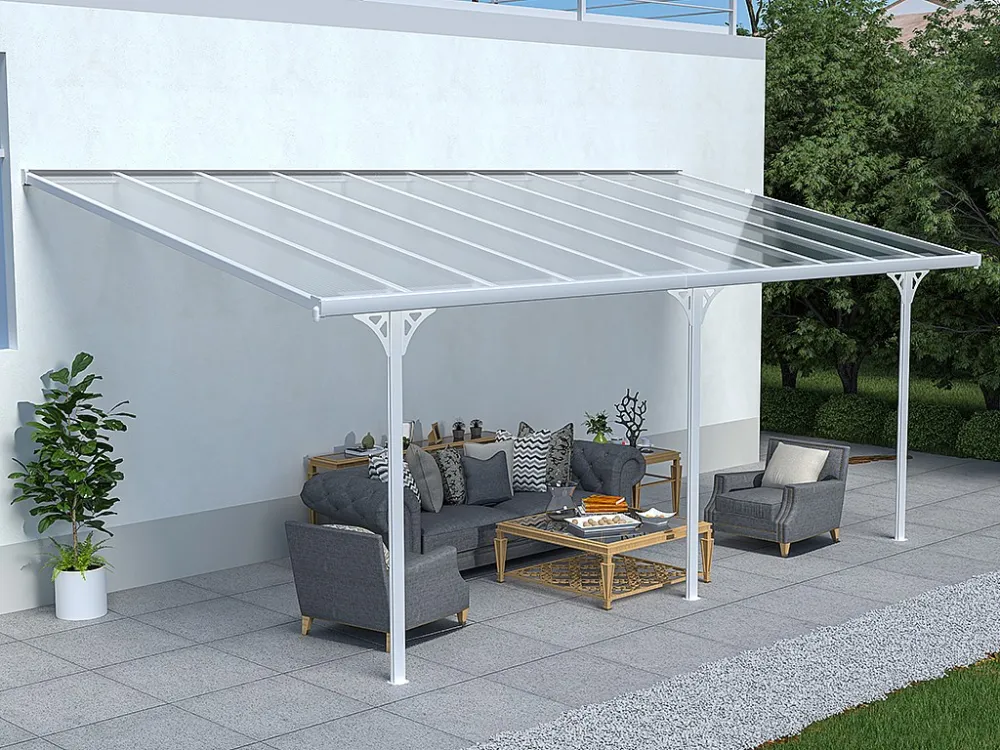 Aanleunende carport aluminium 18,8 m² - Wit - ALVARO - Koop nu spotgoedkoop online