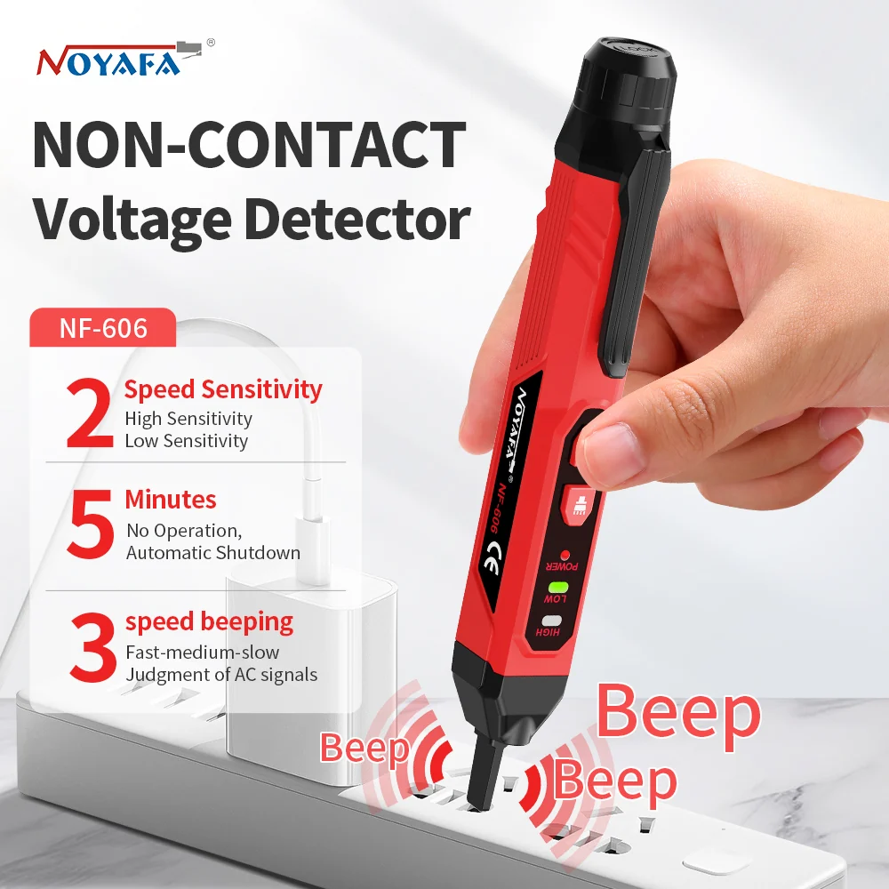 [Nueva llegada] Noyafa NF-606 Detector de voltaje sin contacto: Operación fácil, conmutación de sensibilidad, modo oscuro,...