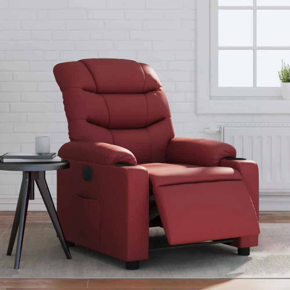 Fauteuil verstelbaar elektrisch kunstleer wijnrood