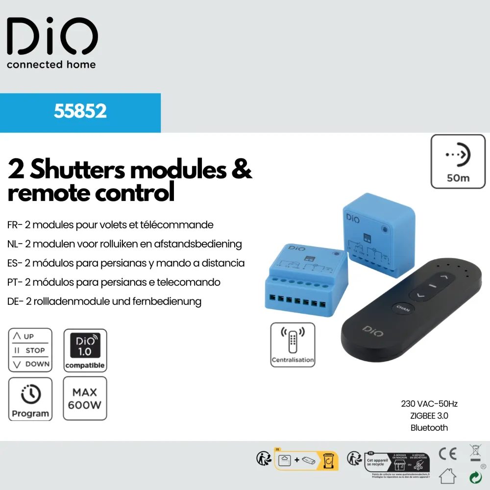 Kit 2 shutter modules 5-channel remote control (433 MHz / Zigbee / BLE)
