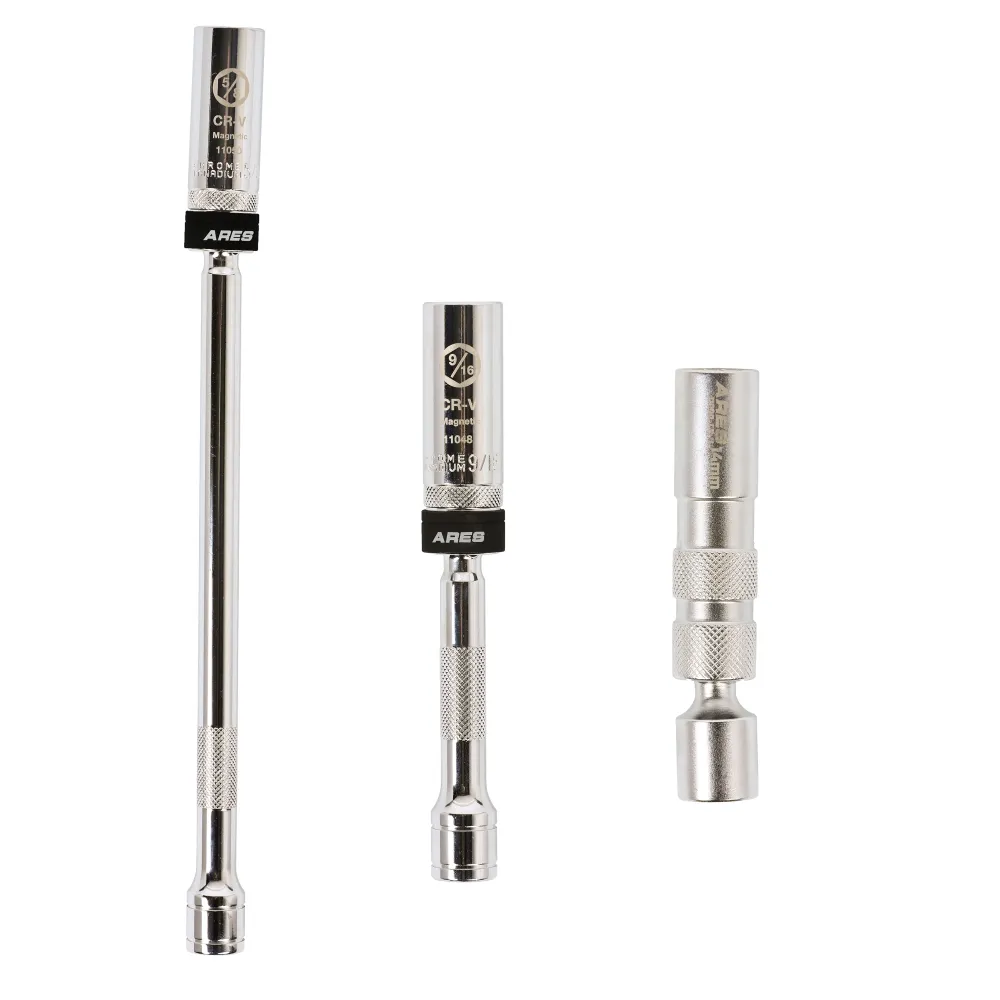 ARES 11053 - 3-Piece 3/8-Inch Drive Magnetic Swivel Spark Plug Socket Set Fijn Wall and Extensions