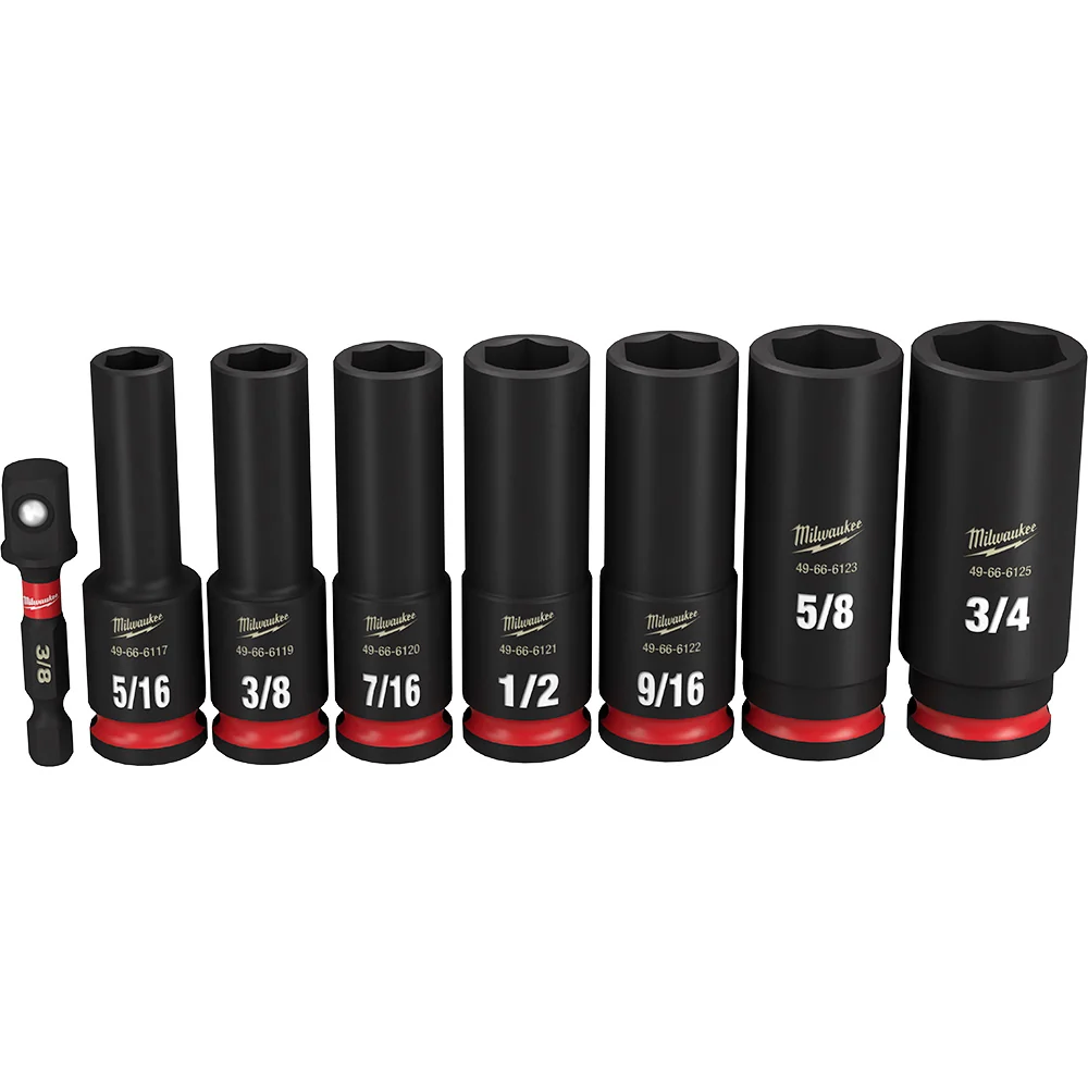 MILWAUKEE 8PC SHOCKWAVE Impact Duty 3/8" Drive SAE Deep 6 Point Socket Set