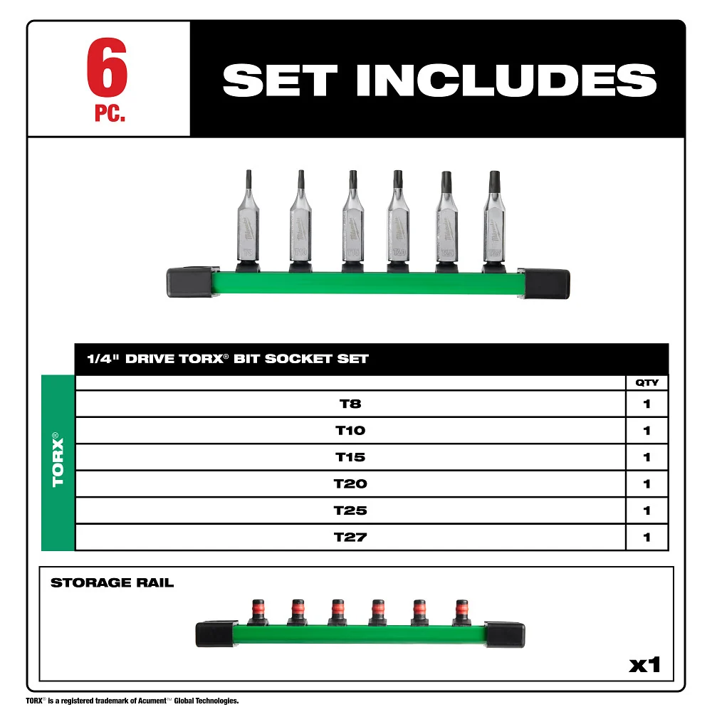 MILWAUKEE 6 PC. 1/4" Drive TORX Bit Socket Set