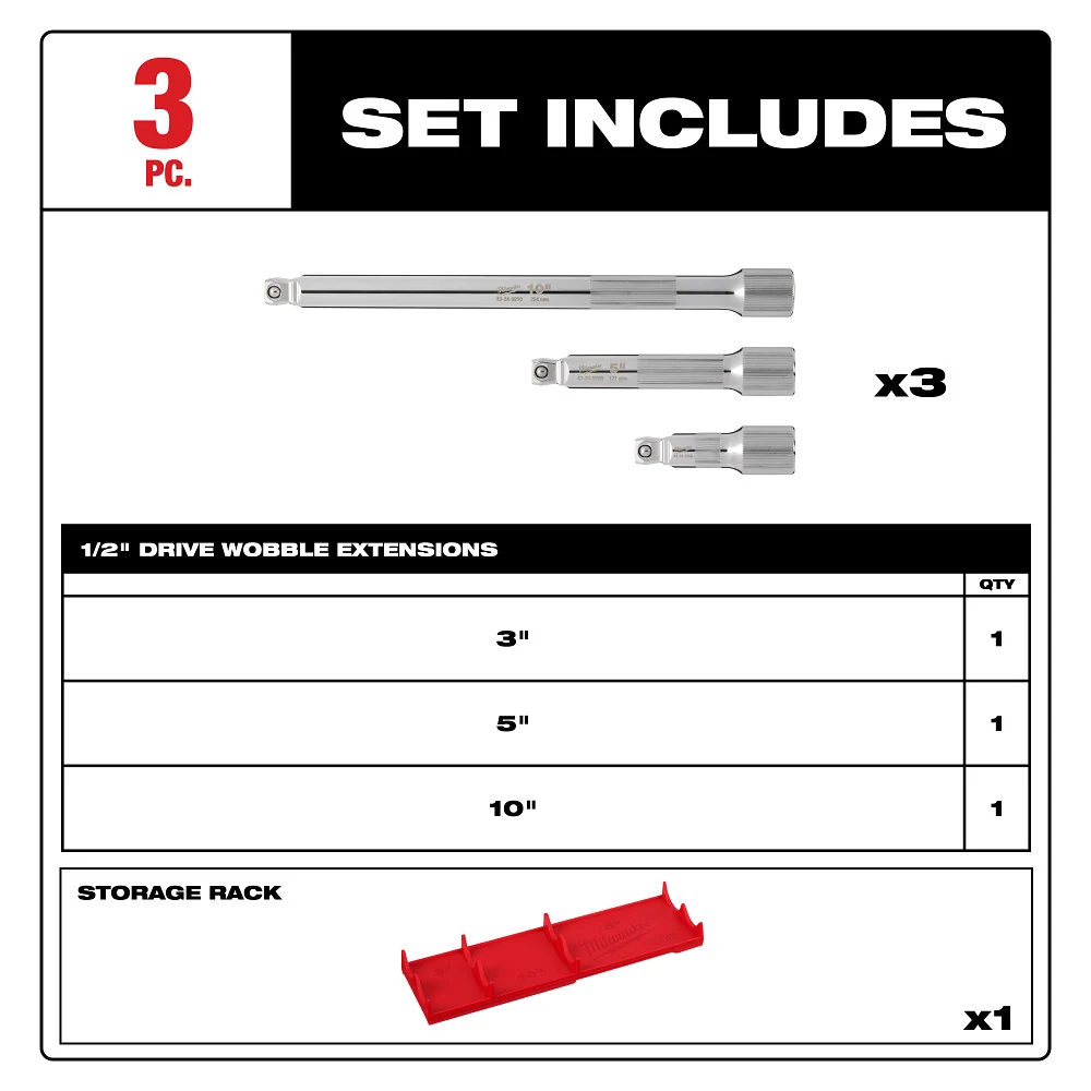 MILWAUKEE 3 PC. 1/2" Drive Wobble Extension Set