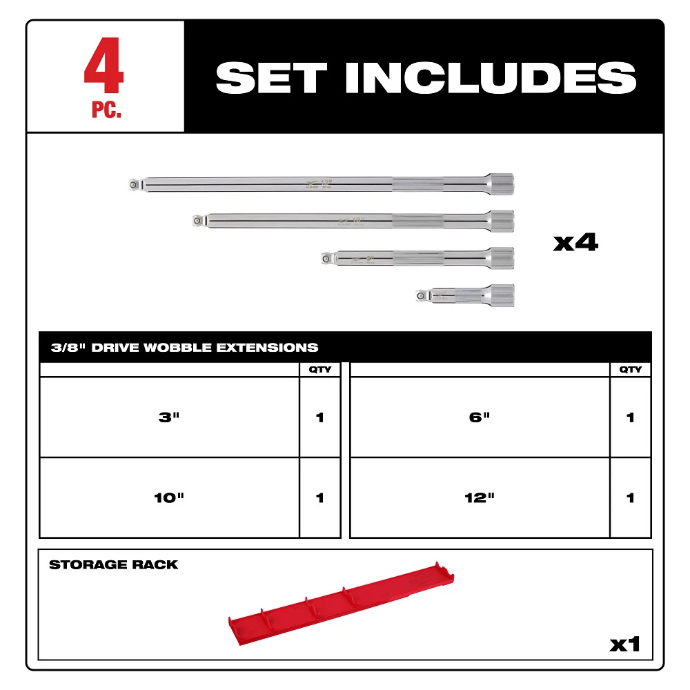 MILWAUKEE 4 PC. 3/8" Drive Wobble Extension Set