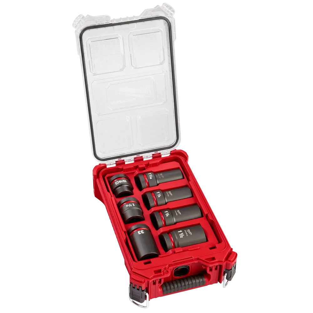 MILWAUKEE 7 PC. SHOCKWAVE IMPACT DUTY 1" Drive MM & SAE Wheel Service Socket PACKOUT Set