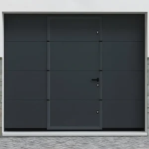 Sectionale garagedeur met glad effect en centrale loopdeur antraciet met motor - LAVEGA