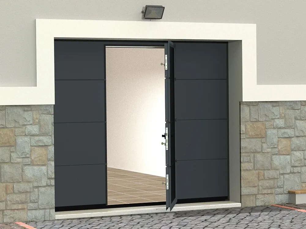 Sectionale garagedeur met glad effect en centrale loopdeur antraciet met motor - LAVEGA