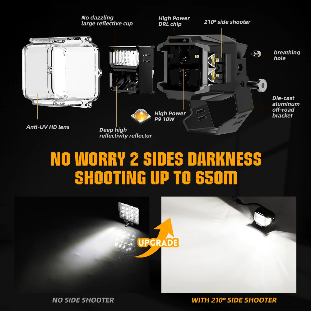3inch V5 Series Ivoor Beam Side Shooter Led Light Pods White DRL(Set/2pcs)