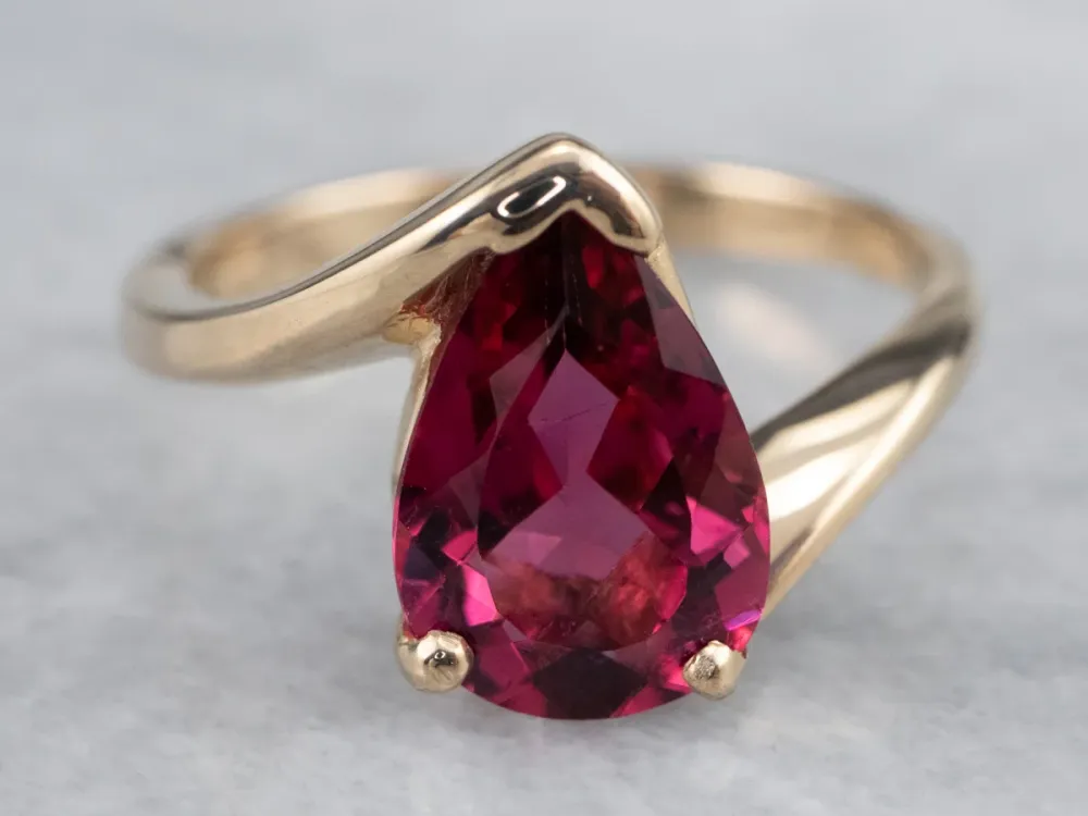 Teardrop Fuchsia Tourmaline Bypass Ring