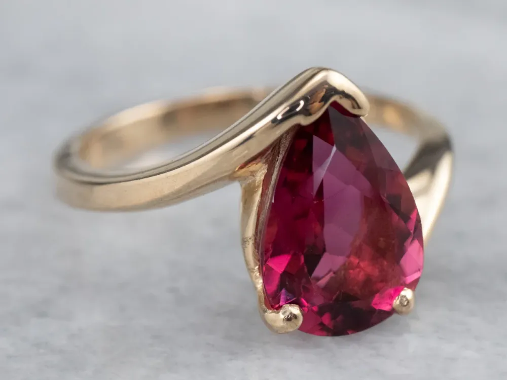 Teardrop Fuchsia Tourmaline Bypass Ring