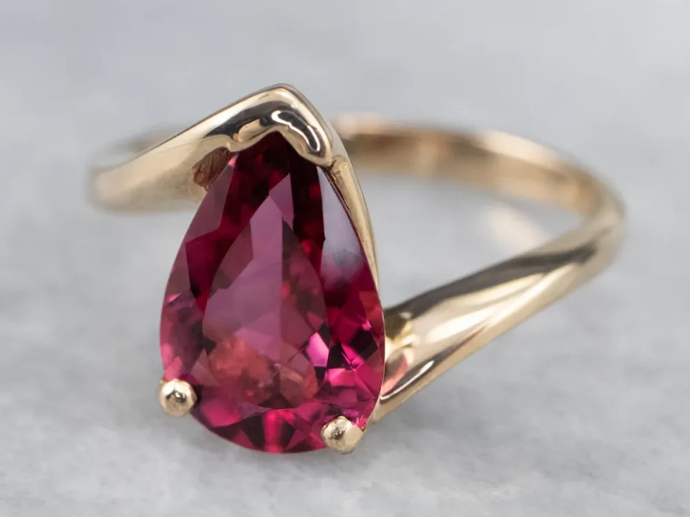 Teardrop Fuchsia Tourmaline Bypass Ring