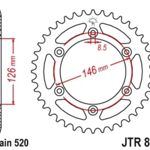 Corona JT 808 de acero con 51 dientes paso 520 autolimpiable