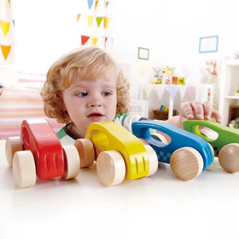 4 Mini Wooden Cars set