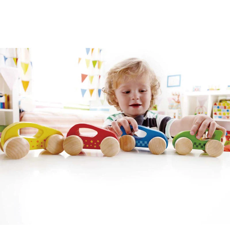 4 Mini Wooden Cars set
