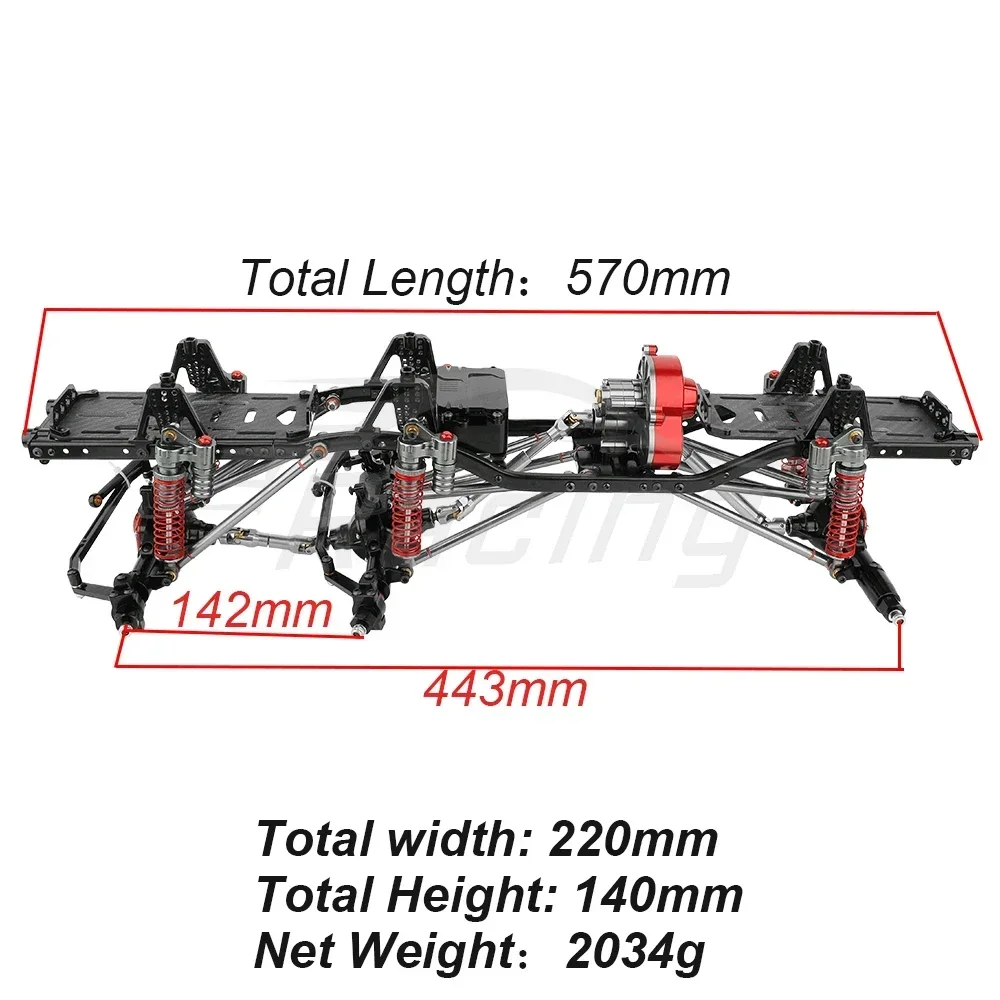Upgraded 6x6 Chassis Frame w/ Gearbox Axial SCX10 1/10 (Metaal, Roller)