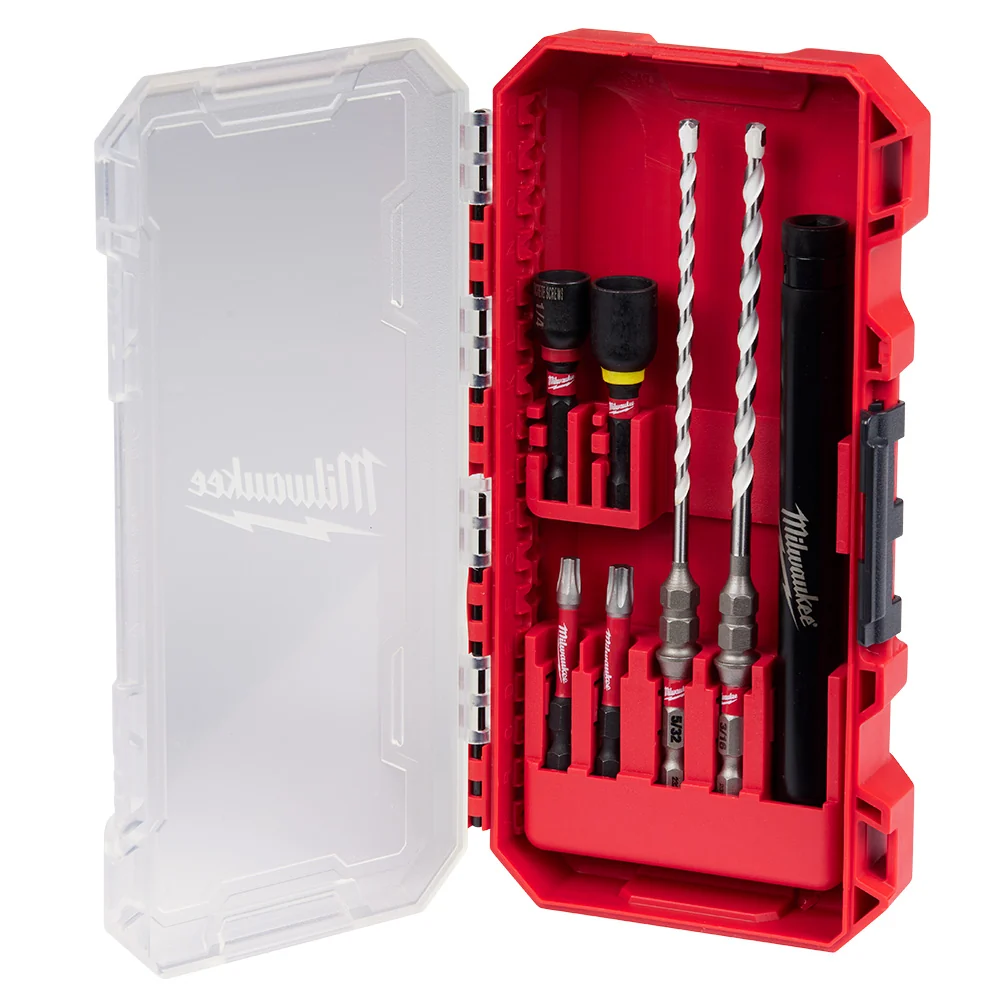 Hoogwaardige MILWAUKEE 7 PC. SHOCKWAVE IMPACT DUTY Carbide Multi-Material Drill Bit Concrete Screw Install Kit
