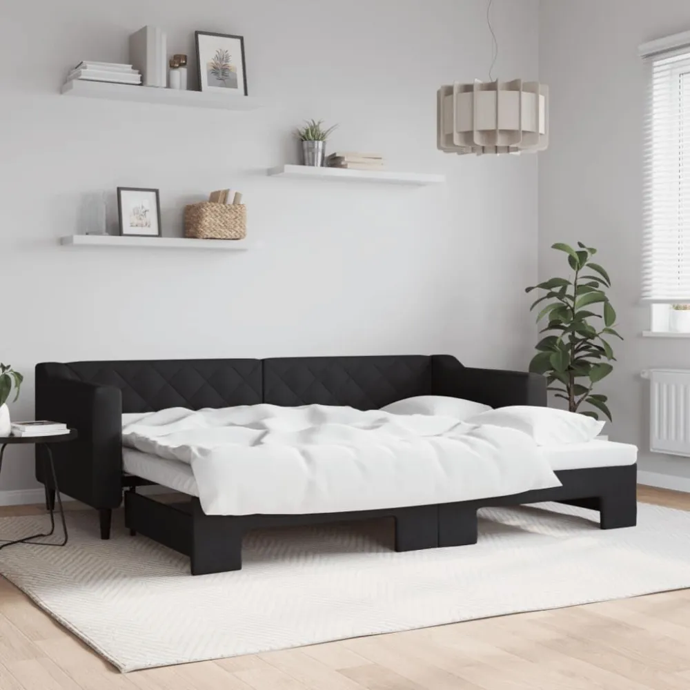 Camper Gordijnrail Slaapbank met onderschuifbed 80x200 cm stof zwart