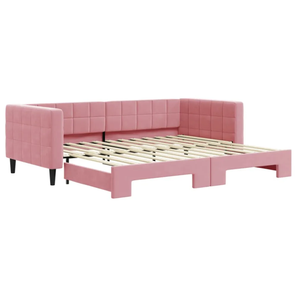 Camper Gordijnrail Slaapbank met onderschuifbed 90x200 cm fluweel roze