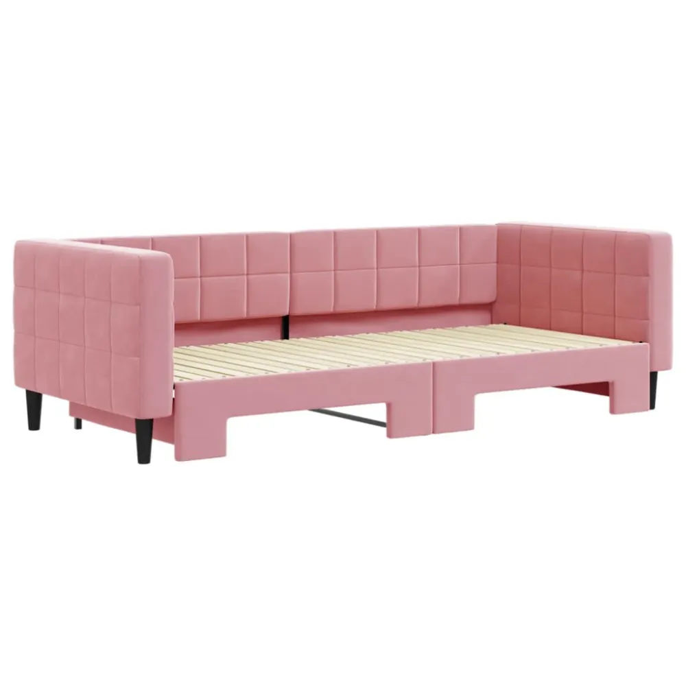 Camper Gordijnrail Slaapbank met onderschuifbed 90x200 cm fluweel roze