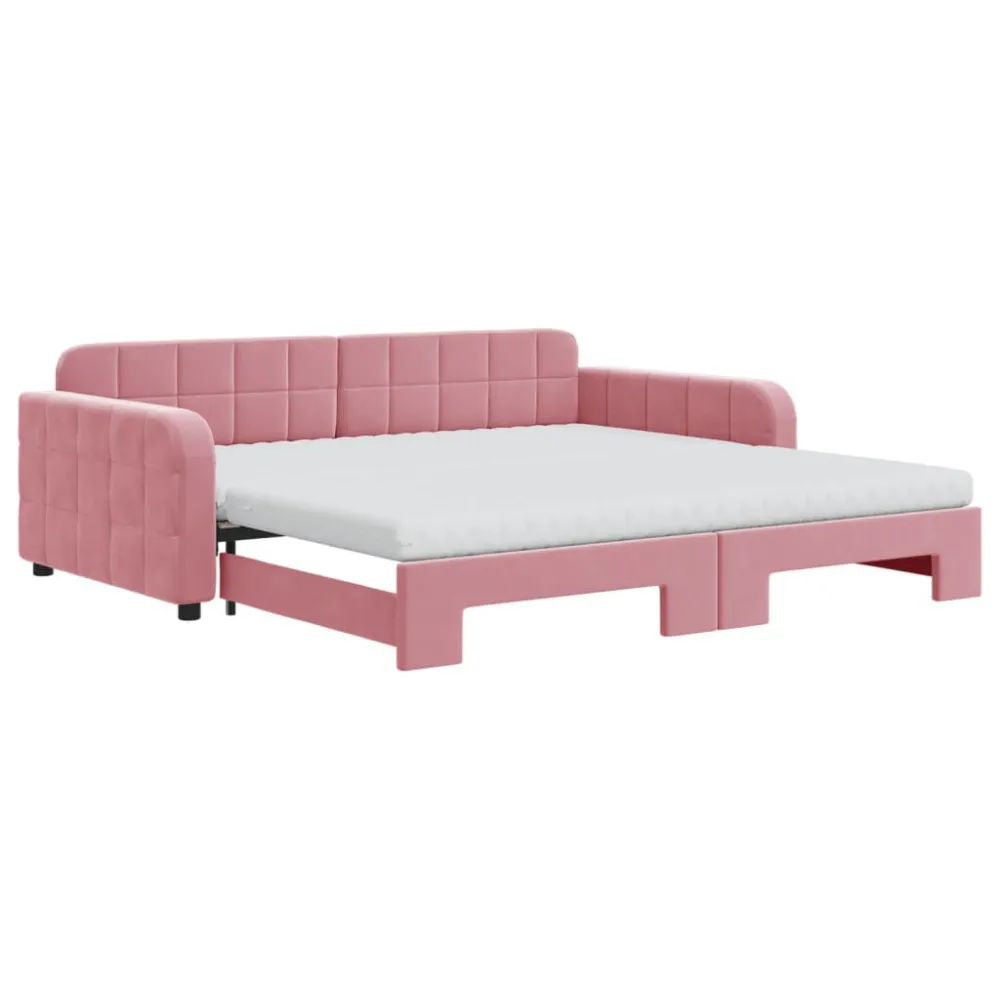 Camper Gordijnrail Slaapbank onderschuifbed en matrassen 100x200 cm fluweel roze