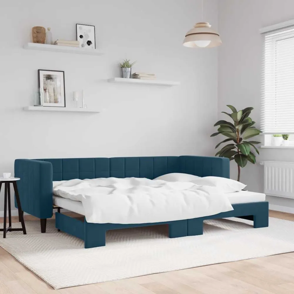 Camper Keukenkast Slaapbank met onderschuifbed 80x200 cm fluweel blauw