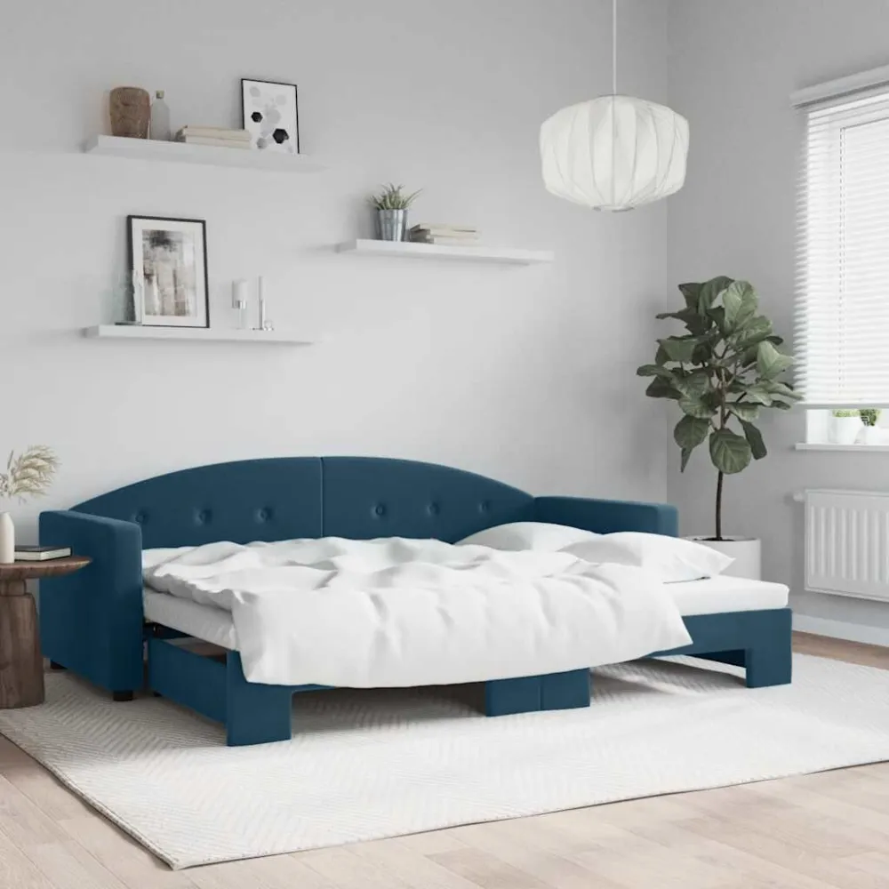 Camper Keukenkast Slaapbank met onderschuifbed 80x200 cm fluweel blauw