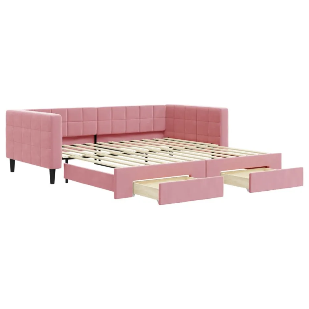 Camper Keukenkast Slaapbank met onderschuifbed en lades 100x200 cm fluweel roze