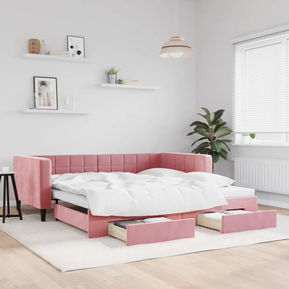 Camper Keukenkast Slaapbank met onderschuifbed en lades 100x200 cm fluweel roze