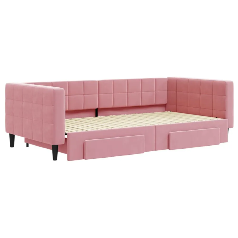 Camper Keukenkast Slaapbank met onderschuifbed en lades 100x200 cm fluweel roze
