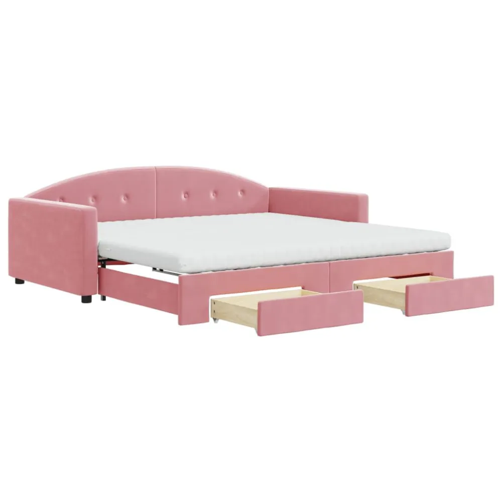 Camper Keukenkast Slaapbank met onderschuifbed en lades 100x200 cm fluweel roze