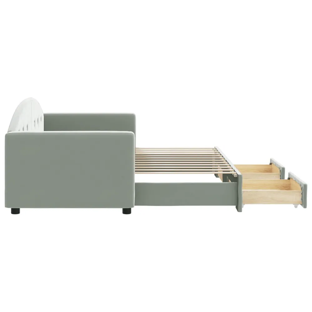 Camper Tafelpoort Slaapbank onderschuifbed en lades 80x200 cm fluweel lichtgrijs