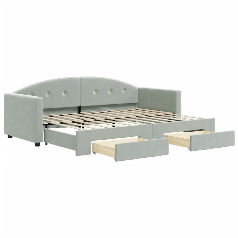 Camper Tafelpoort Slaapbank onderschuifbed en lades 80x200 cm fluweel lichtgrijs