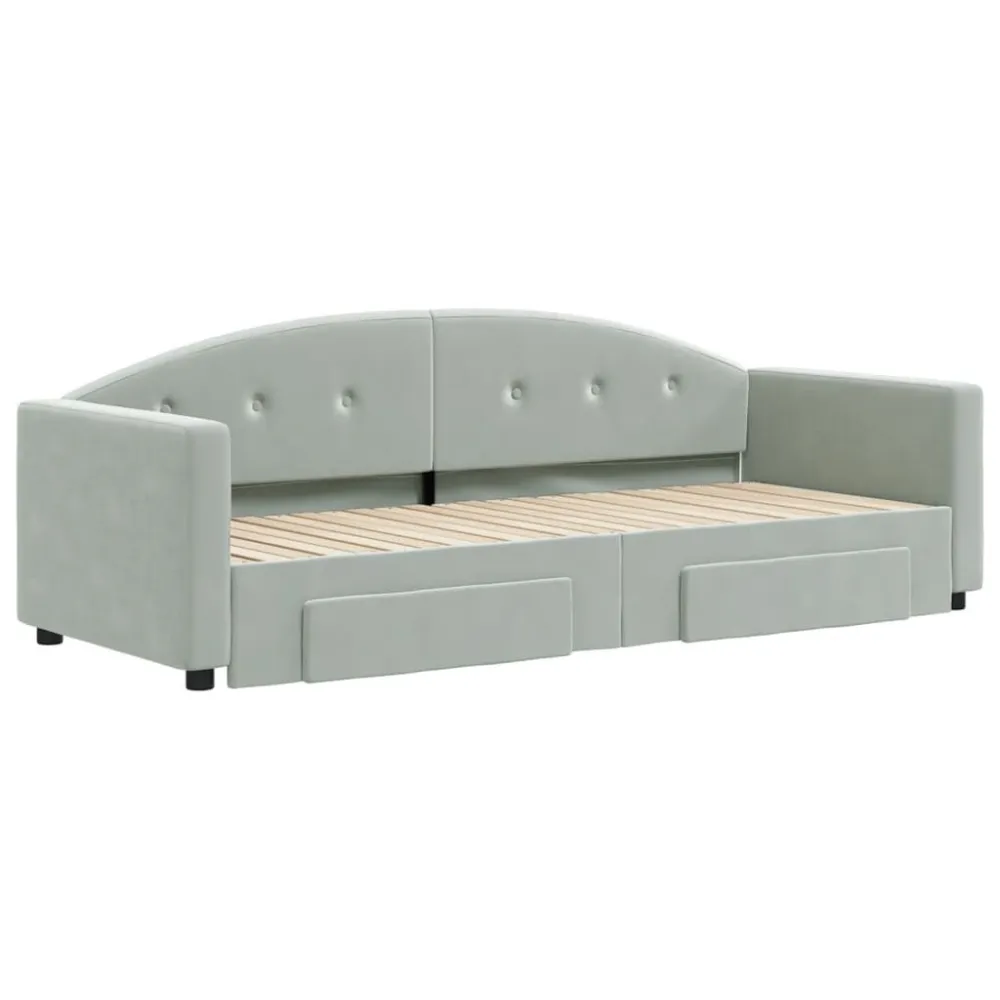 Camper Tafelpoort Slaapbank onderschuifbed en lades 80x200 cm fluweel lichtgrijs
