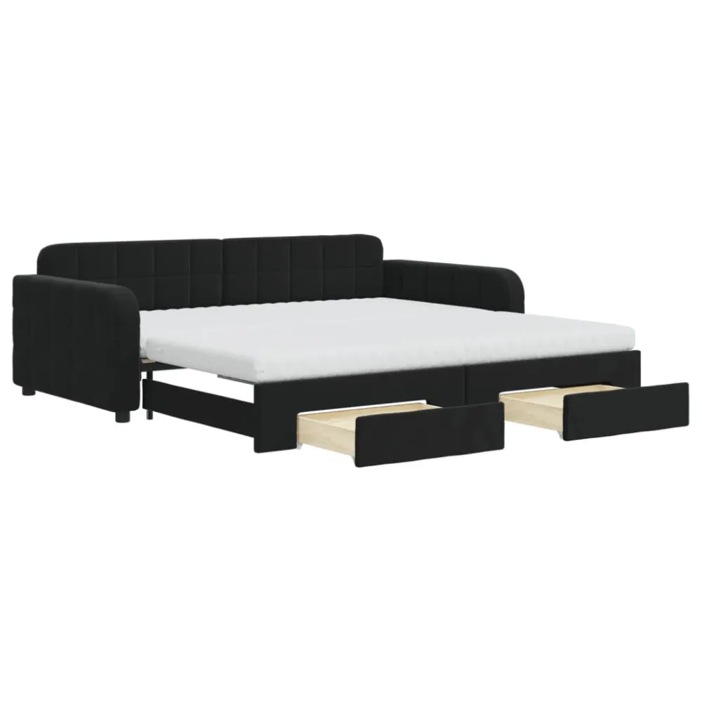 Camper Traploper Slaapbank met onderschuifbed en lades 100x200 cm fluweel zwart