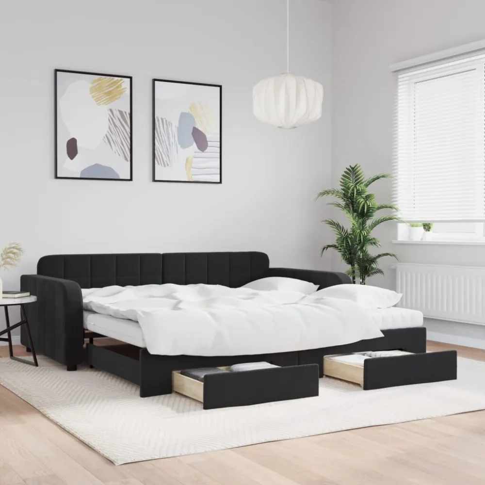 Camper Traploper Slaapbank met onderschuifbed en lades 100x200 cm fluweel zwart