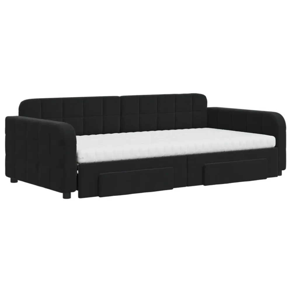 Camper Traploper Slaapbank met onderschuifbed en lades 100x200 cm fluweel zwart