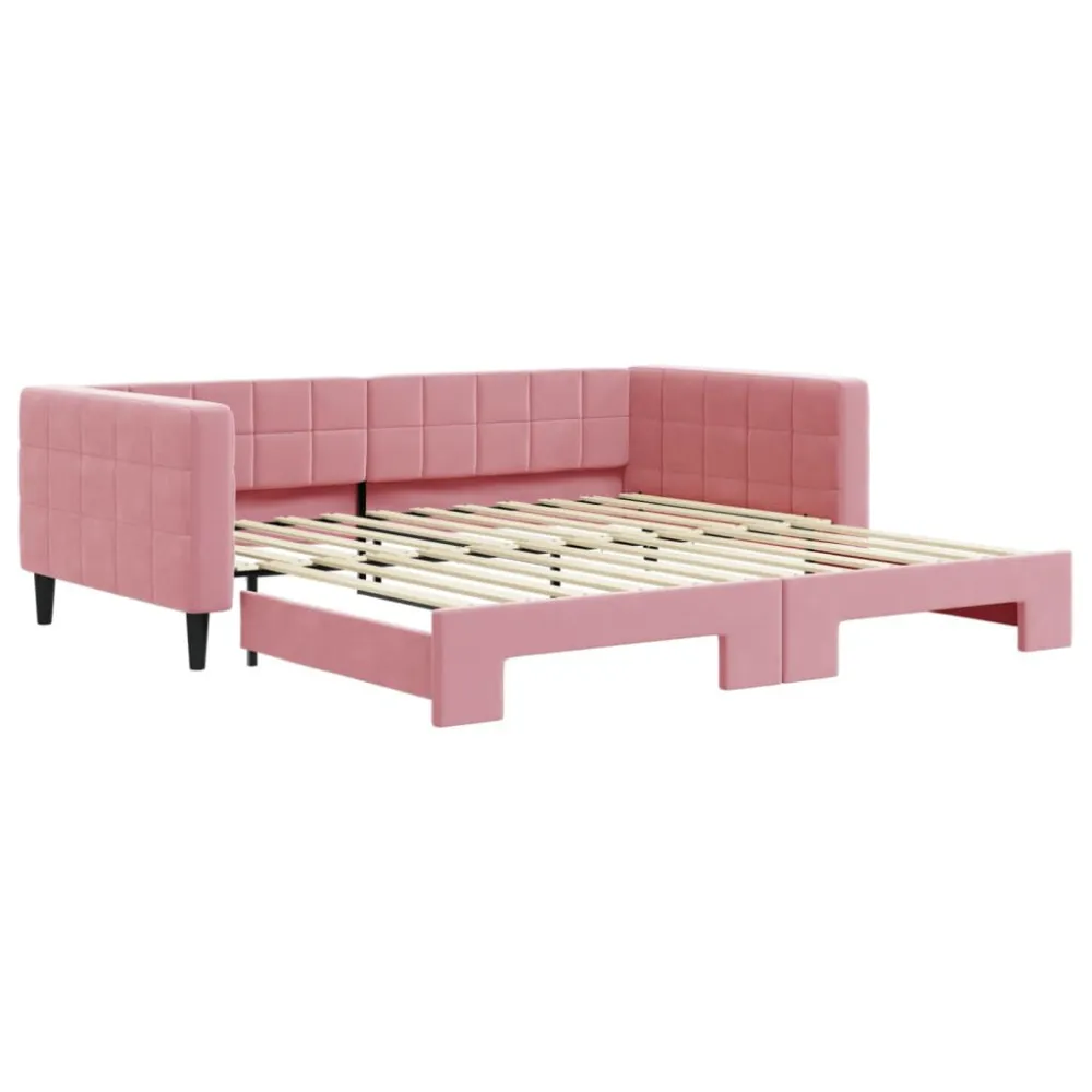 Caravan Ledverlichting Slaapbank met onderschuifbed 100x200 cm fluweel roze