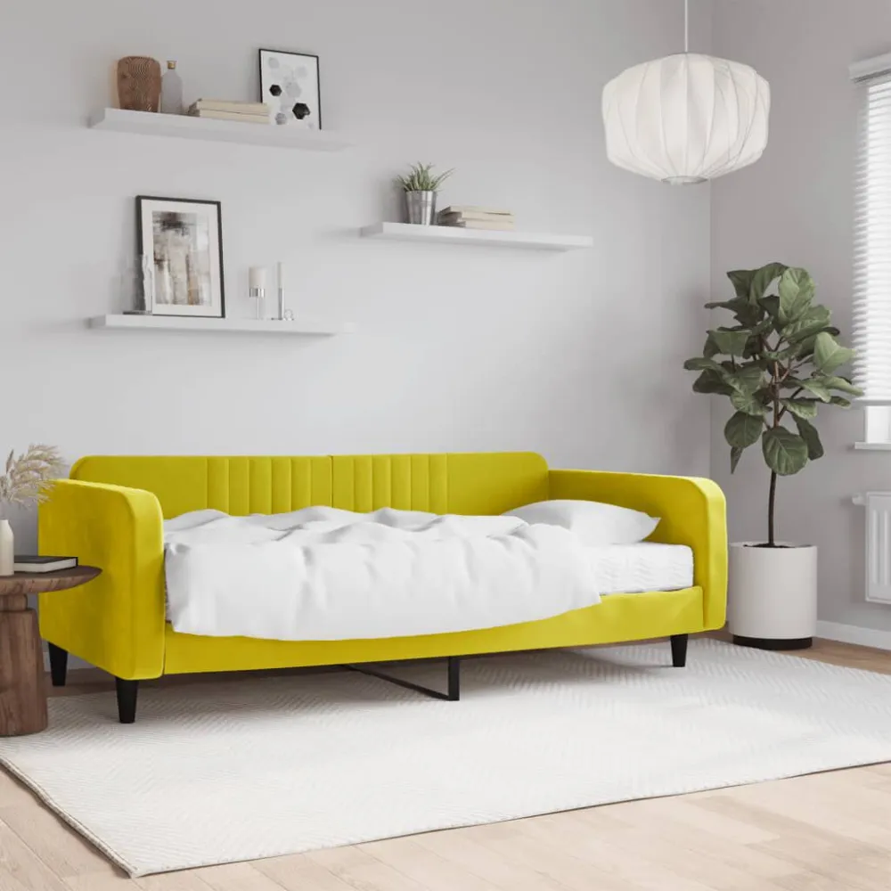 Caravan Opbergnet Slaapbank met matras 100x200 cm fluweel geel