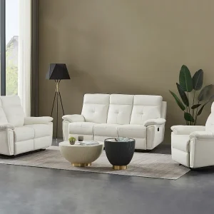 Caravan Zitbank 3-zits-relaxbank van wit leer met eigentijdse stijl VINETA