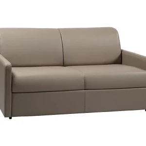 Driezits express bedbank 14 cm Kunstleer Taupe CALIFE Complete Set Gordijnen