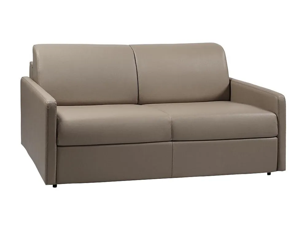 Driezits express bedbank 14 cm Kunstleer Taupe CALIFE Complete Set Gordijnen